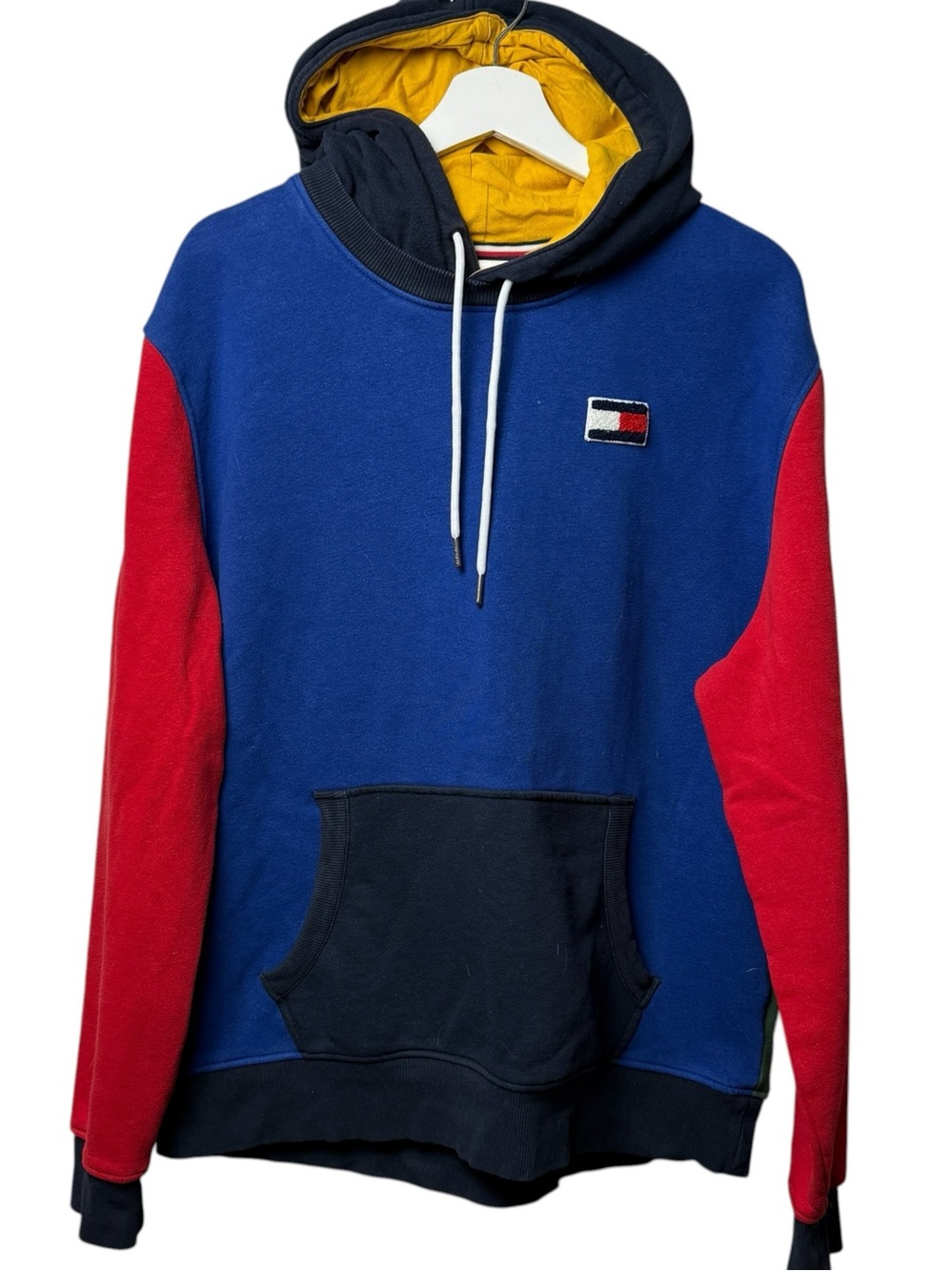 Tommy Hilfiger Hoodie Mens XL Retro Color Block Colorful Loud Spell Out Patch
